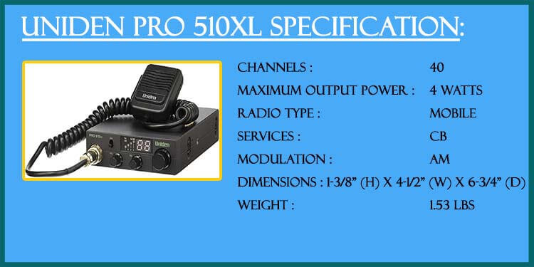 Specifications uniden pro 510xl