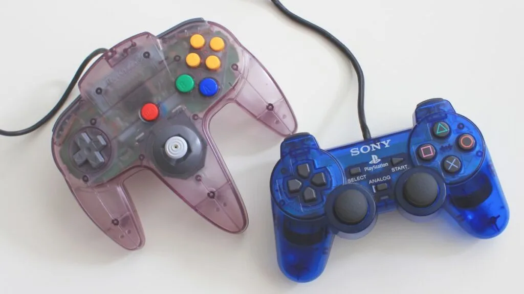 A game controller in front of a television